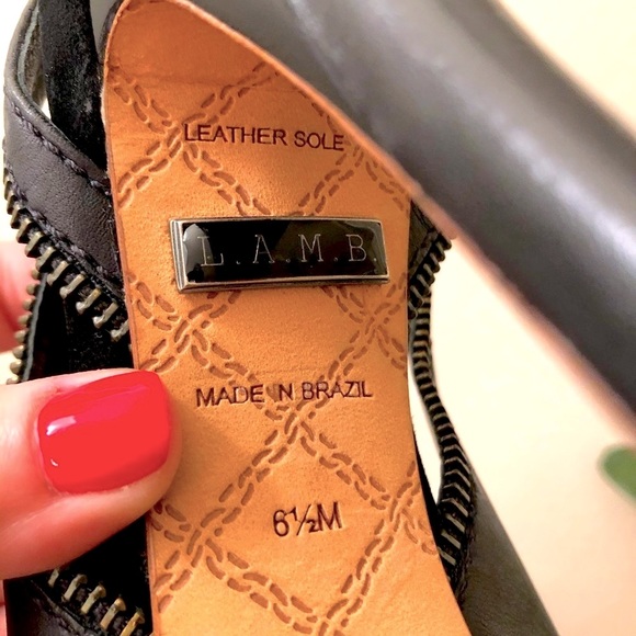 L.A.M.B. Black Zipper Slingback Open Toe Heels - Picture 7 of 13